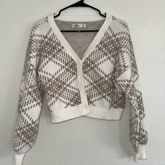 Hollister Sweaters - Hollister Cream and Brown Patterned Cardigan